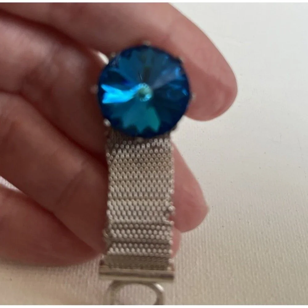 Dante Cufflinks Blue Rivoli Rhinestones Mesh Wrap Design Vintage